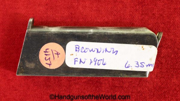 FN, Browning, 1905, 1906, 6.35mm, Magazine, Clip, Mag, Original, Collectible, Belgian, Belgium, 6.35, 25, .25, acp, auto, Handgun, Hand gun, Pistol