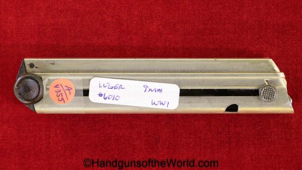 Luger, P.08, 9mm, Magazine, Clip, WWI, Era, WW1, #6010, wooden base, 6010, Original, Collectible, Mag, P08, P 08, P-08, German, Germany, Handgun, Pistol