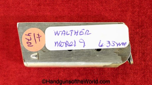 Walther, Model 9, 6.35mm, Magazine, Clip, Nickel, Factory Nickel, 9, Model, German, Germany, Handgun, Pistol, Collectible, Original, 6.35, 25, .25, acp