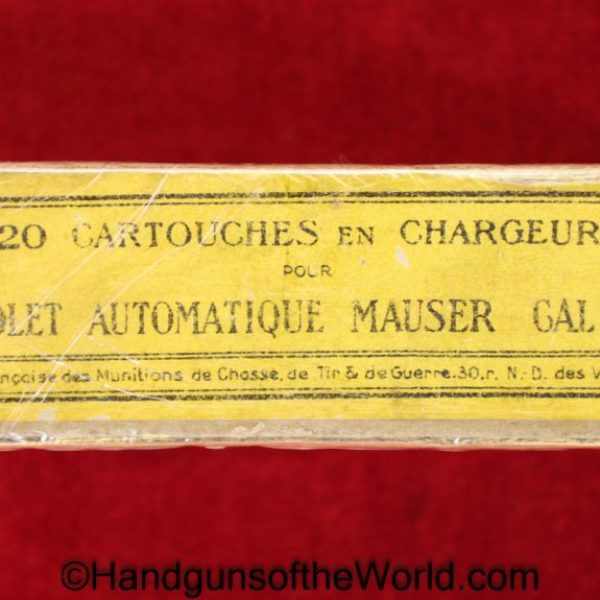 Mauser, 1896, C96, 7.63mm, French Made, Ammo, French, France, Manufrance, Ammunition, Original, Collectible, 7.63, Boxed, with Box, Broomhandle