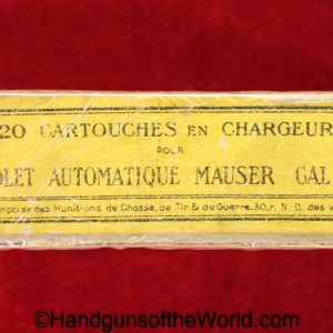 Mauser, 1896, C96, 7.63mm, French Made, Ammo, French, France, Manufrance, Ammunition, Original, Collectible, 7.63, Boxed, with Box, Broomhandle