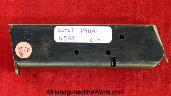 Colt, 1911A1, .45acp, Magazine, Clip, WWII, Era, Original, Collectible, WW2, 1911, 45, .45, acp, auto, Handgun, Mag, Pistol, Americana, S, Colt Scovill, C-S