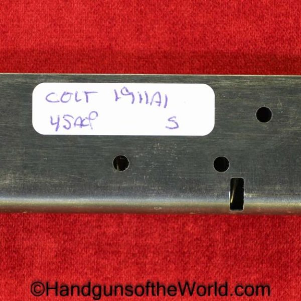 Colt, 1911A1, .45acp, Magazine, Clip, WWII, Era, Original, Collectible, WW2, 1911, 45, .45, acp, auto, Handgun, Mag, Pistol, Americana, America, S, Scovill