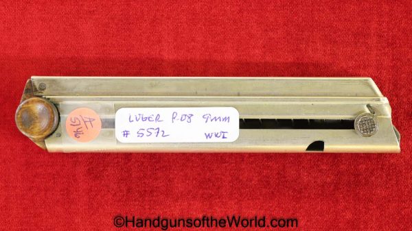 Luger, P.08, 9mm, WWI, Era, Magazine, Clip, Mag, Original, Collectible, WW1, German, Germany, P08, P 08, P-08, #5572, 5572, Handgun, Pistol, Hand gun