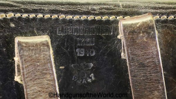 CZ-38, Holster, German, Dated, 1940, Black, Leather, hard shell, C. Budiscowsky-Wien, WaA47, P39t, Original, Collectible, WWII, WW2, Germany, CZ, 38, CZ38