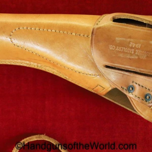 Colt, 1911A1, Holster, Dated, 1942, Tan, leather, US, Milwaukee Saddlery Co, Original, Collectible, 1911, 45, .45, Americana, WWII, WW2, American, USA