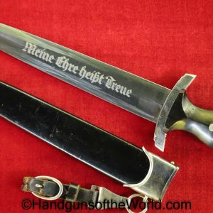 German, 1938, SS, Dagger, Gustav Spitzer, with Hanger, Original, Collectible, Germany, WWII, WW2, Knife, NSDAP, Blade, Rare, RZM, Black, Scabbard