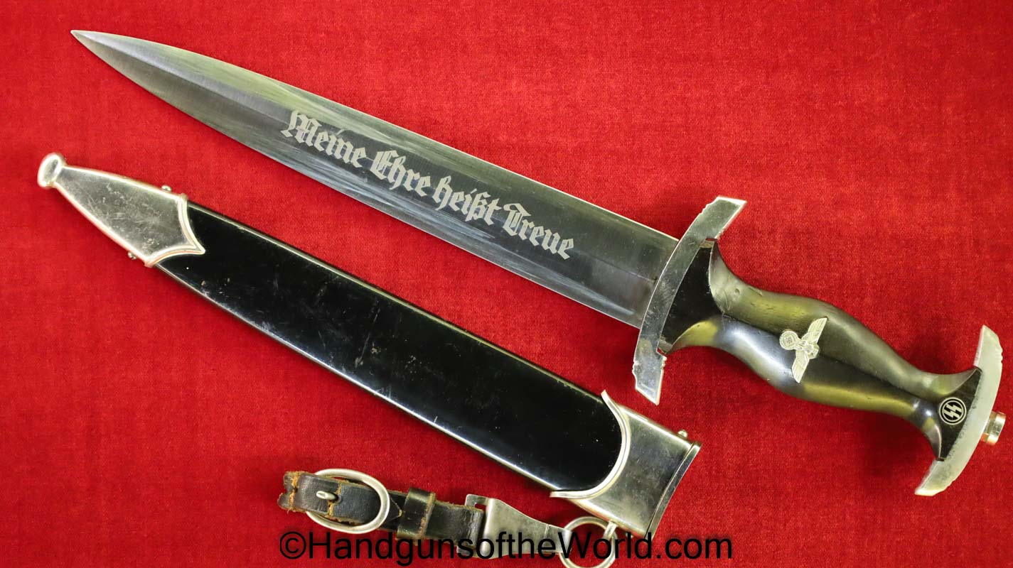 German, 1938, SS, Dagger, Gustav Spitzer, with Hanger, Original, Collectible, Germany, WWII, WW2, Knife, NSDAP, Blade, Rare, RZM, Black, Scabbard