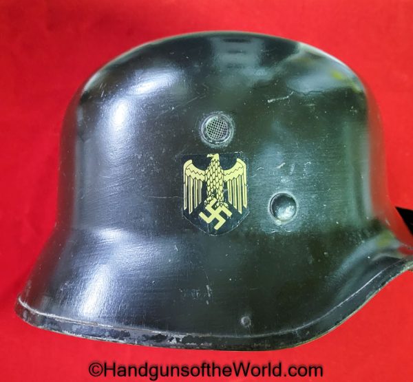 German, Fire, Police, Helmet, WWII, WW2, Original, Collectible, Fireman, Policeman, Germany, Double Decal, Black, Paint, Aluminum, Man, Men