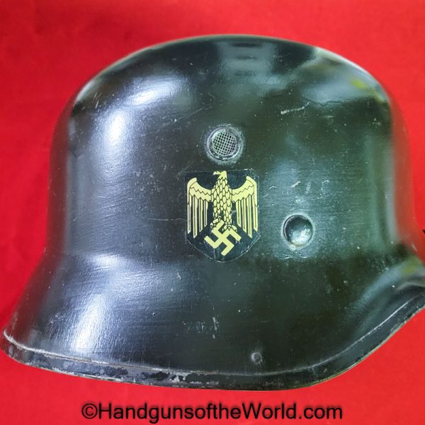 German, Fire, Police, Helmet, WWII, WW2, Original, Collectible, Fireman, Policeman, Germany, Double Decal, Black, Paint, Aluminum, Man, Men