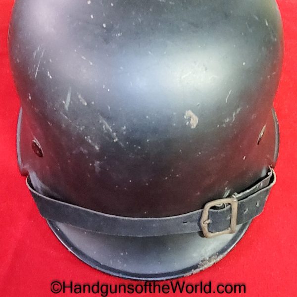 German, Fire, Police, Helmet, WWII, WW2, Original, Collectible, Fireman, Policeman, Germany, Double Decal, Green, Paint, Steel, Man, Men, M1934, 1934