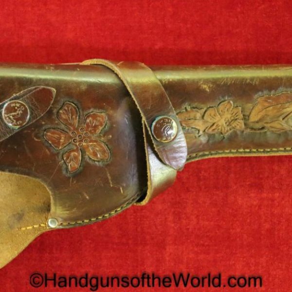 Hi-Standard, Supermatic, Pistol, Holster, Brown, leather, floral tooling, red Head, Colt, Woodsman, Hi Standard, Original, Collectible, High Standard