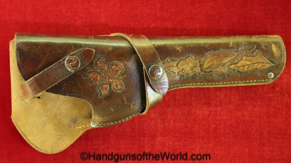 Hi-Standard, Supermatic, Pistol, Holster, Brown, leather, floral tooling, red Head, Colt, Woodsman, Hi Standard, Original, Collectible, High Standard