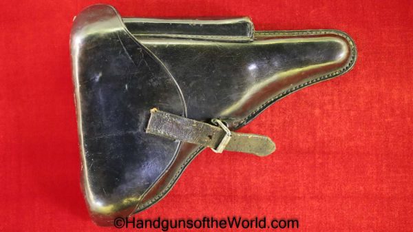 Luger, P.08, Holster, German, WWI, Dated, 1916, Black, leather, hard shell, BA. Hoffschmidt Halle A/6, Original, Collectible, WW1, Germany, P08, P 08, P-08