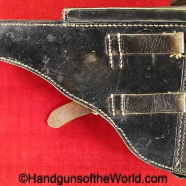 Luger, P.08, Holster, German, WWI, Dated, 1916, Black, leather, hard shell, BA. Hoffschmidt Halle A/6, Original, Collectible, WW1, Germany, P08, P 08, P-08