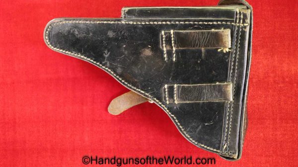 Luger, P.08, Holster, German, WWI, Dated, 1916, Black, leather, hard shell, BA. Hoffschmidt Halle A/6, Original, Collectible, WW1, Germany, P08, P 08, P-08