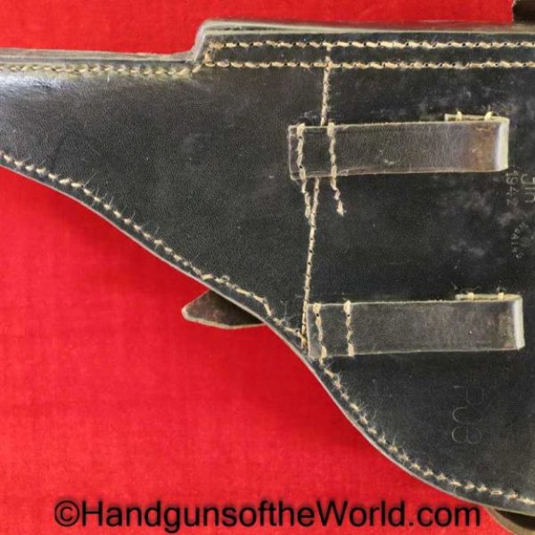 Luger, P.08, Holster, German, WWII, Dated, 1942, black, leather, hard shell, jln, 42, WaA, Original, Collectible, WW2, Germany, P08, P 08, P-08