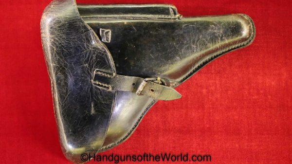 Luger, P.08, Holster, German, WWII, Dated, 1942, Black, leather, hard shell, EQR 42, WaA, Original, Collectible, WW2, Germany, P08, P 08, P-08, eqr, 42