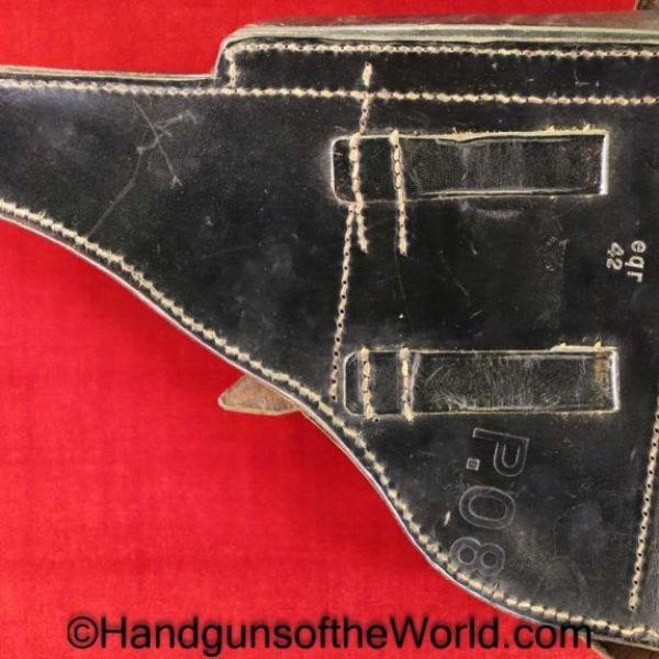 Luger, P.08, Holster, German, WWII, Dated, 1942, Black, leather, hard shell, EQR 42, WaA, Original, Collectible, WW2, Germany, P08, P 08, P-08, eqr, 42