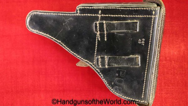 Luger, P.08, Holster, German, WWII, Dated, 1942, Black, leather, hard shell, EQR 42, WaA, Original, Collectible, WW2, Germany, P08, P 08, P-08, eqr, 42