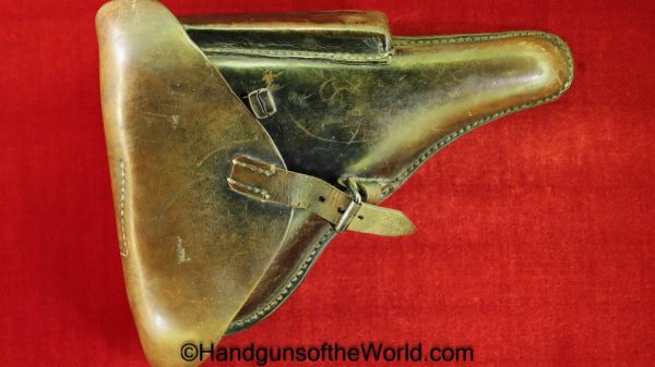 Luger, P.08, Holster, German, WWII, Dated, 1937, Black, leather, hard shell, C. Heinchen-Dresden, WaA, Original, Collectible, WW2, Germany, P08, P 08, P-08