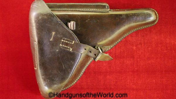 Luger, P.08, Holster, German, WWII, Dated, 1938, Brown, leather, hard shell, R. Ehrhardt Poessneck, Original, Collectible, WW2, Germany, P08, P 08, P-08
