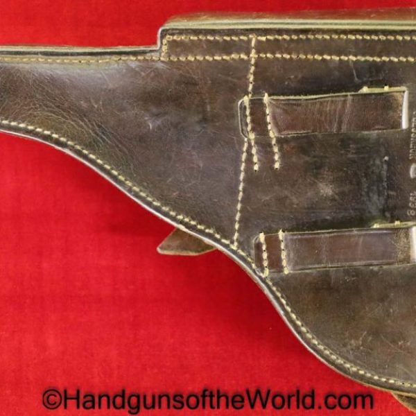 Luger, P.08, Holster, German, WWII, Dated, 1938, Brown, leather, hard shell, R. Ehrhardt Poessneck, Original, Collectible, WW2, Germany, P08, P 08, P-08