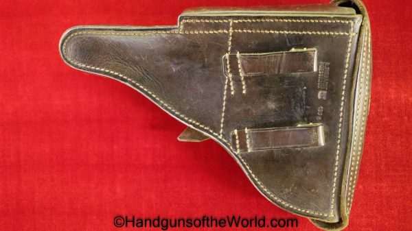 Luger, P.08, Holster, German, WWII, Dated, 1938, Brown, leather, hard shell, R. Ehrhardt Poessneck, Original, Collectible, WW2, Germany, P08, P 08, P-08