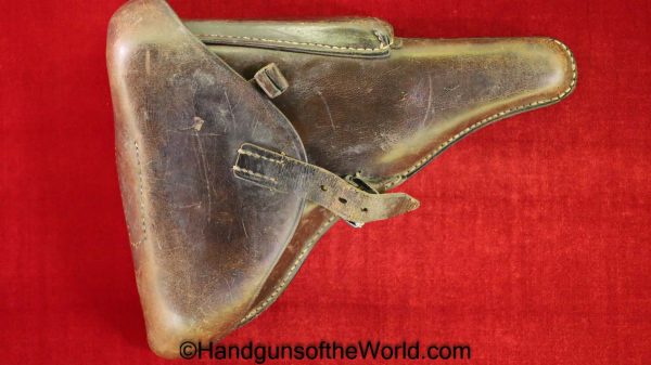 Luger, P.08, Holster, German, WWII, Dated, 1939, Brown, leather, hard shell, R. Ehrhardt Poessneck, Original, Collectible, WW2, Germany, P08, P 08, P-08