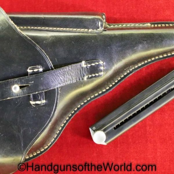 Luger, P.08, Holster, Police, Dated, 1941, Mint, black, leather, hard shell, pattern, otto Sindel-Berlin, eagle B, E/B, Original, Collectible, WWII, WW2