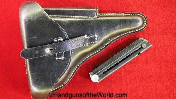 Luger, P.08, Holster, Police, Dated, 1941, Mint, black, leather, hard shell, pattern, otto Sindel-Berlin, eagle B, E/B, Original, Collectible, WWII, WW2