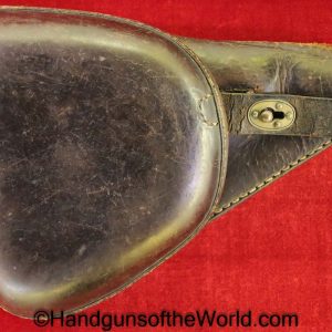 Nambu, 1904, Papa, Holster, Brown, leather, clam shell, unmarked, with brass fittings, Brass, Original, Collectible, Japan, Japanese, WWI, WW1, Handgun