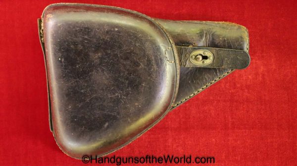 Nambu, 1904, Papa, Holster, Brown, leather, clam shell, unmarked, with brass fittings, Brass, Original, Collectible, Japan, Japanese, WWI, WW1, Handgun