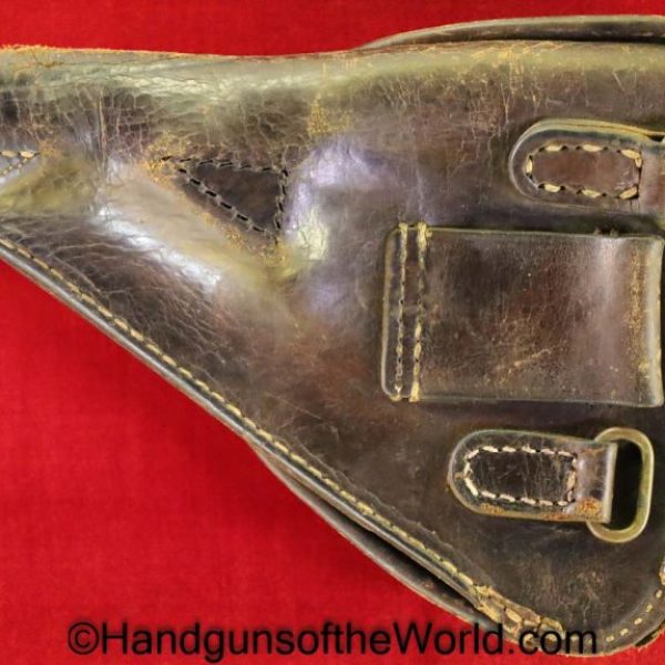 Nambu, 1904, Papa, Holster, Brown, leather, clam shell, unmarked, with brass fittings, Brass, Original, Collectible, Japan, Japanese, WWI, WW1, Handgun