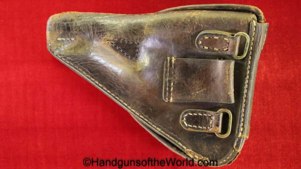 Nambu, 1904, Papa, Holster, Brown, leather, clam shell, unmarked, with brass fittings, Brass, Original, Collectible, Japan, Japanese, WWI, WW1, Handgun