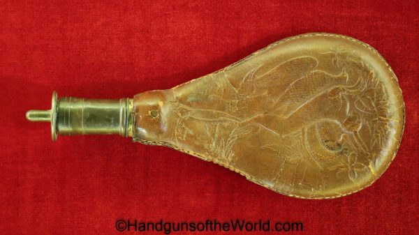 Powder Flask, with Jack Rabbits, Flask, Powder, Gunpowder, Black Powder, Blackpowder, Original, Collectible, Period, Vintage, Old, Real
