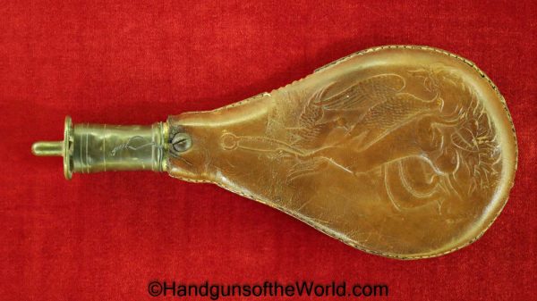 Powder Flask, with Jack Rabbits, Flask, Powder, Gunpowder, Black Powder, Blackpowder, Original, Collectible, Period, Vintage, Old, Real