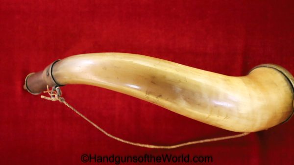Powder, Horn, Brass, Engraved, End Cap, Original, Collectible, English, British, England, Britain, Old, Vintage, Real, Blackpowder, Black powder, BP