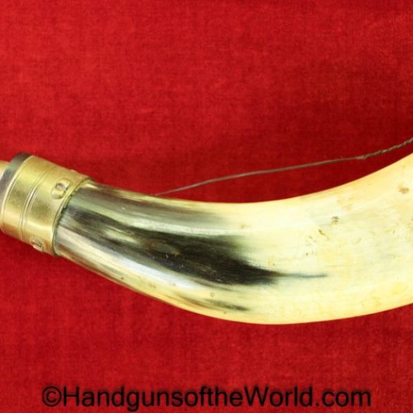 Powder Horn, British, Company E, Marked, smooth, Steer horn, brass, end cap, engraved, Original, Collectible, Horn, English, Period, Vintage, Real, Old