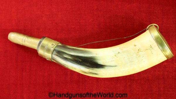 Powder Horn, British, Company E, Marked, smooth, Steer horn, brass, end cap, engraved, Original, Collectible, Horn, English, Period, Vintage, Real, Old