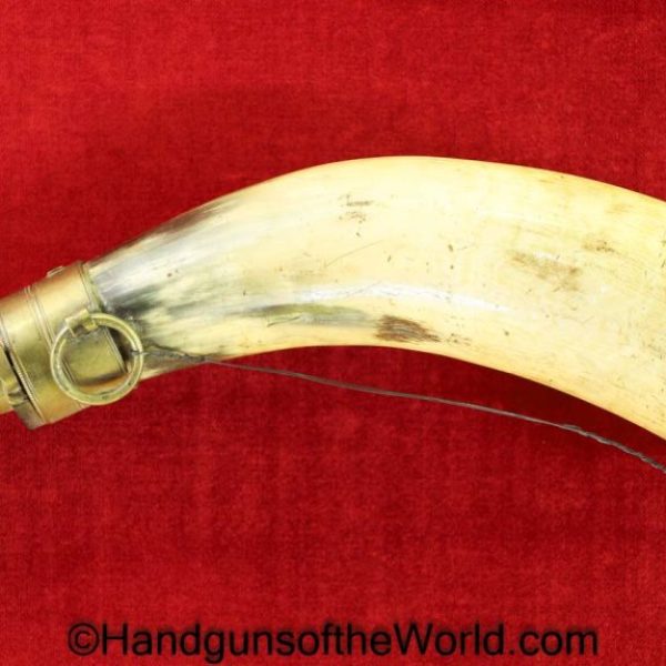 Powder Horn, British, Company E, Marked, smooth, Steer horn, brass, end cap, engraved, Original, Collectible, Horn, English, Period, Vintage, Real, Old