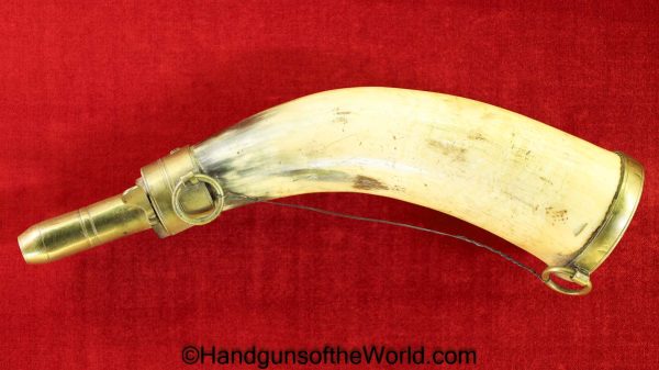 Powder Horn, British, Company E, Marked, smooth, Steer horn, brass, end cap, engraved, Original, Collectible, Horn, English, Period, Vintage, Real, Old