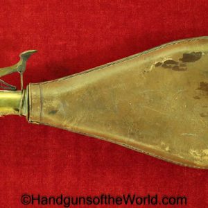Powder Flask, Vintage, smooth, brown, leather, unmarked, brass measure, Brass, Measure, Powder, Flask, Original, Collectible, Period, Old, Real