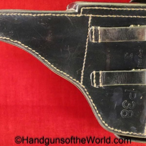 Walther, P-38, Holster, German, Dated, 1943, Black, leather, hard shell, GXY 1943, WaA, Germany, WWII, WW2, Original, Collectible, P38, P.38, P 38, gxy, 43