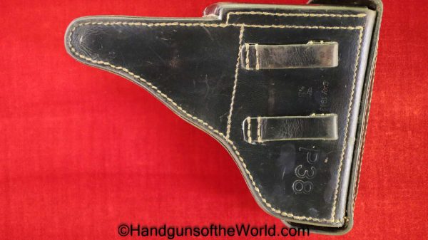 Walther, P-38, Holster, German, Dated, 1943, Black, leather, hard shell, GXY 1943, WaA, Germany, WWII, WW2, Original, Collectible, P38, P.38, P 38, gxy, 43