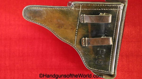 Walther, P-38, Holster, German, Dated, 1943, Black, leather, hard shell, JLN, 43, WaA, Germany, WWII, WW2, Original, Collectible, P38, P.38, P 38
