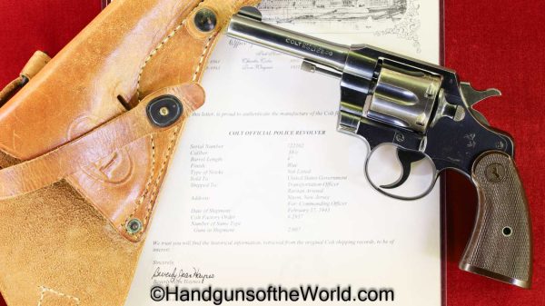 Colt, Official Police, .38 Special, US, Military, with Holster, 1943, Handgun, Revolver, C&R, Collectible, 38, .38, Special, WWII, WW2, Hand gun, Americana