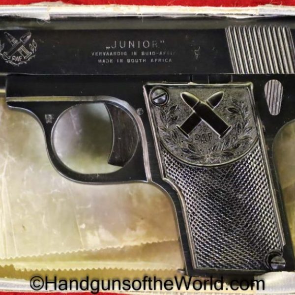 PAF, Junior, 6.35mm, with Box, Boxed, Handgun, Pistol, C&R, Collectible, VP, Vest Pocket, South Africa, South African, 6.35, 25, .25, acp, auto, Hand gun
