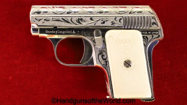 Astra, 200, 6.35mm, Factory Engraved, with Nickel Finish, 1951, Handgun, Pistol, C&R, Collectible, VP, Vest Pocket, Spain, Spanish, Nickel, Factory, Engraved