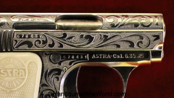 Astra, 200, 6.35mm, Factory Engraved, with Nickel Finish, 1951, Handgun, Pistol, C&R, Collectible, VP, Vest Pocket, Spain, Spanish, Nickel, Factory, Engraved